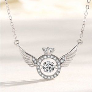 🆕Dainty Circle Angel Wings Pendant Silver Chain Necklace